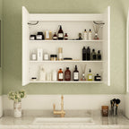 Armoire à pharmacie de salle de bain avec miroir LED antibuée 6 000 K, armoire murale blanche