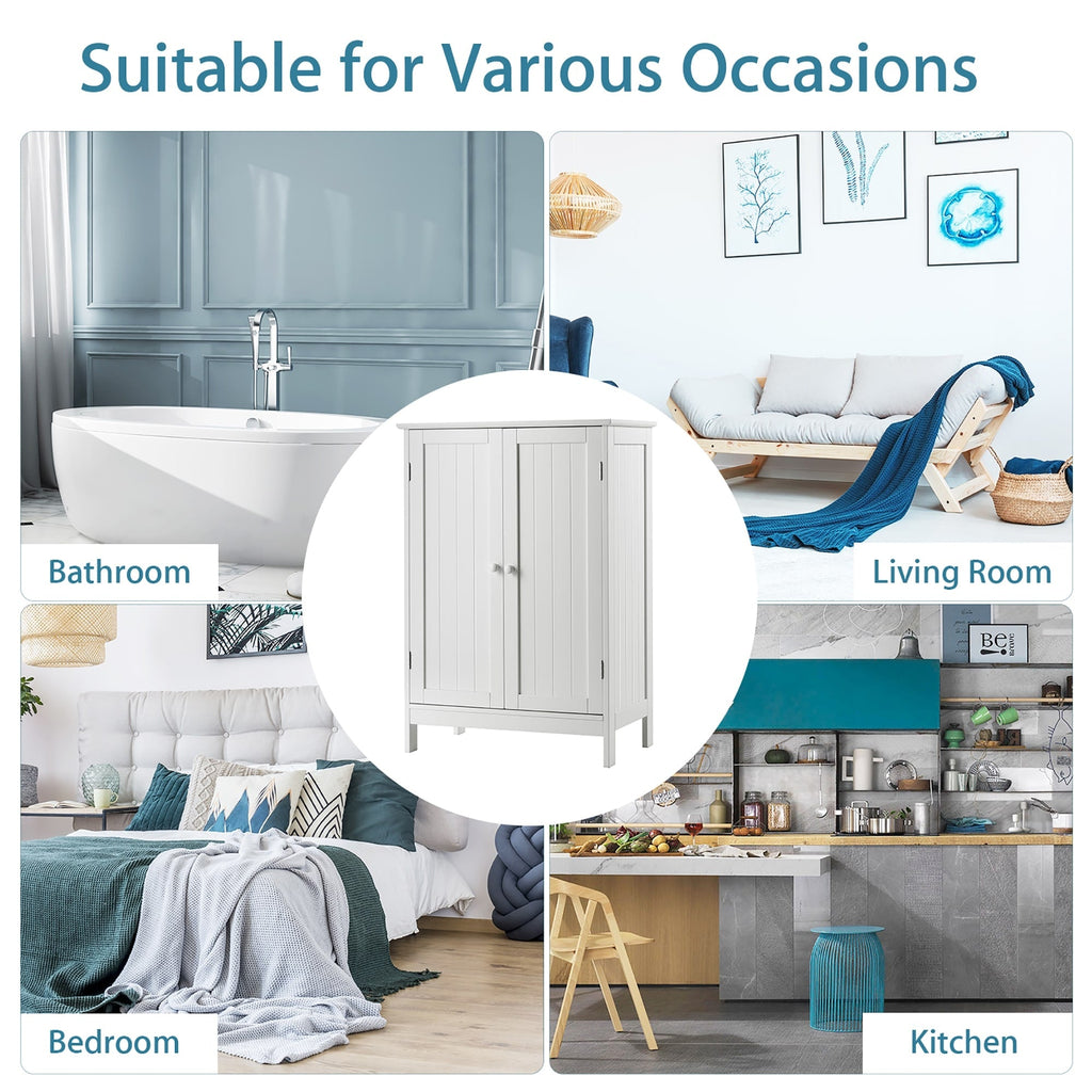 Meuble de rangement de salle de bain à double porte, avec étagère à chaussures en bois.