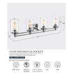 Applique murale pour salle de bain, lampe à placer au-dessus du miroir avec abat-jour en verre transparent