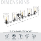 Applique murale pour salle de bain, lampe à placer au-dessus du miroir avec abat-jour en verre transparent