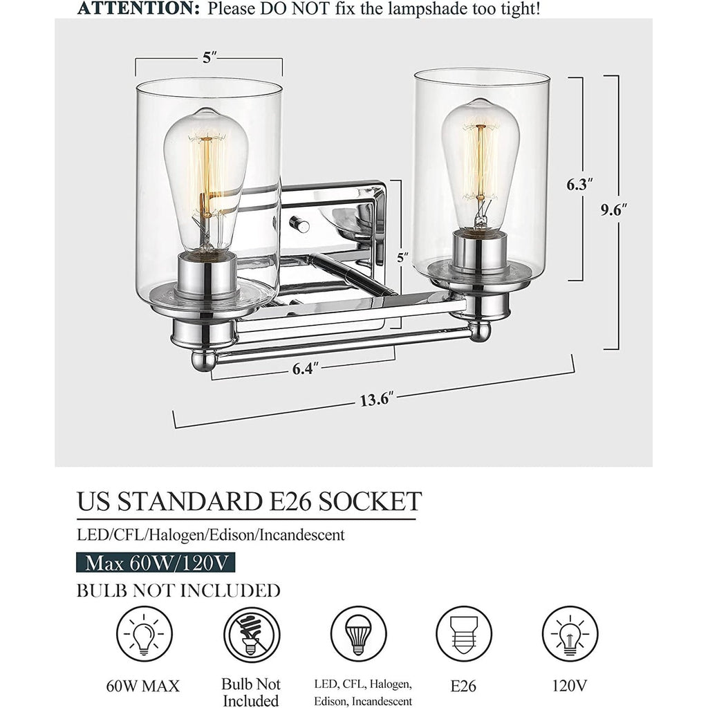 Applique murale pour salle de bain, lampe à placer au-dessus du miroir avec abat-jour en verre transparent