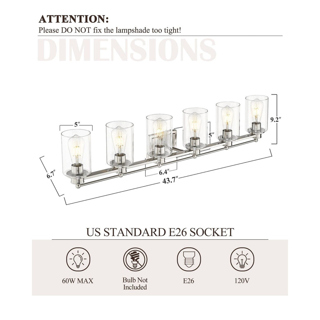 Applique murale pour salle de bain, lampe à placer au-dessus du miroir avec abat-jour en verre transparent