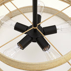 Lustre tambour côtier noir Bayou à 5 lumières avec double abat-jour en rotin - 24 po de largeur