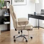 Fauteuil de bureau ergonomique pivotant à 360° en cuir reconstitué beige, dossier haut, dossier haut, soutien lombaire, repose-pieds, hauteur réglable