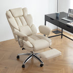 Fauteuil de bureau ergonomique pivotant à 360° en cuir reconstitué beige, dossier haut, dossier haut, soutien lombaire, repose-pieds, hauteur réglable