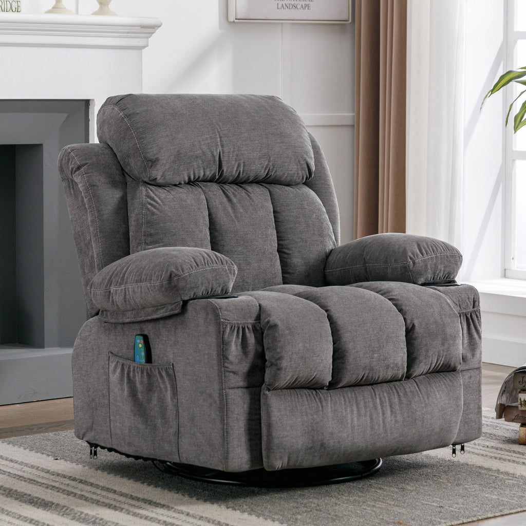 Fauteuil inclinable pivotant beige avec massage, chauffage et chargement USB