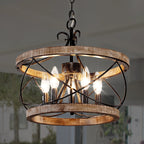 Lustre cage rustique en bois Bella Depot à 5 lumières, éclairage à intensité variable, suspension réglable de 15,7 pouces pour îlot de cuisine