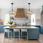 Lustre cage rustique en bois Bella Depot à 5 lumières, éclairage à intensité variable, suspension réglable de 15,7 pouces pour îlot de cuisine