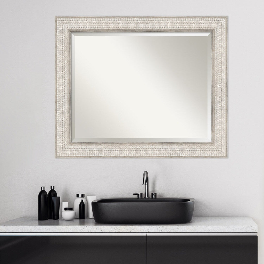 Miroir mural de salle de bain en bois biseauté - Cadre argenté Treillis - Argent Treillis