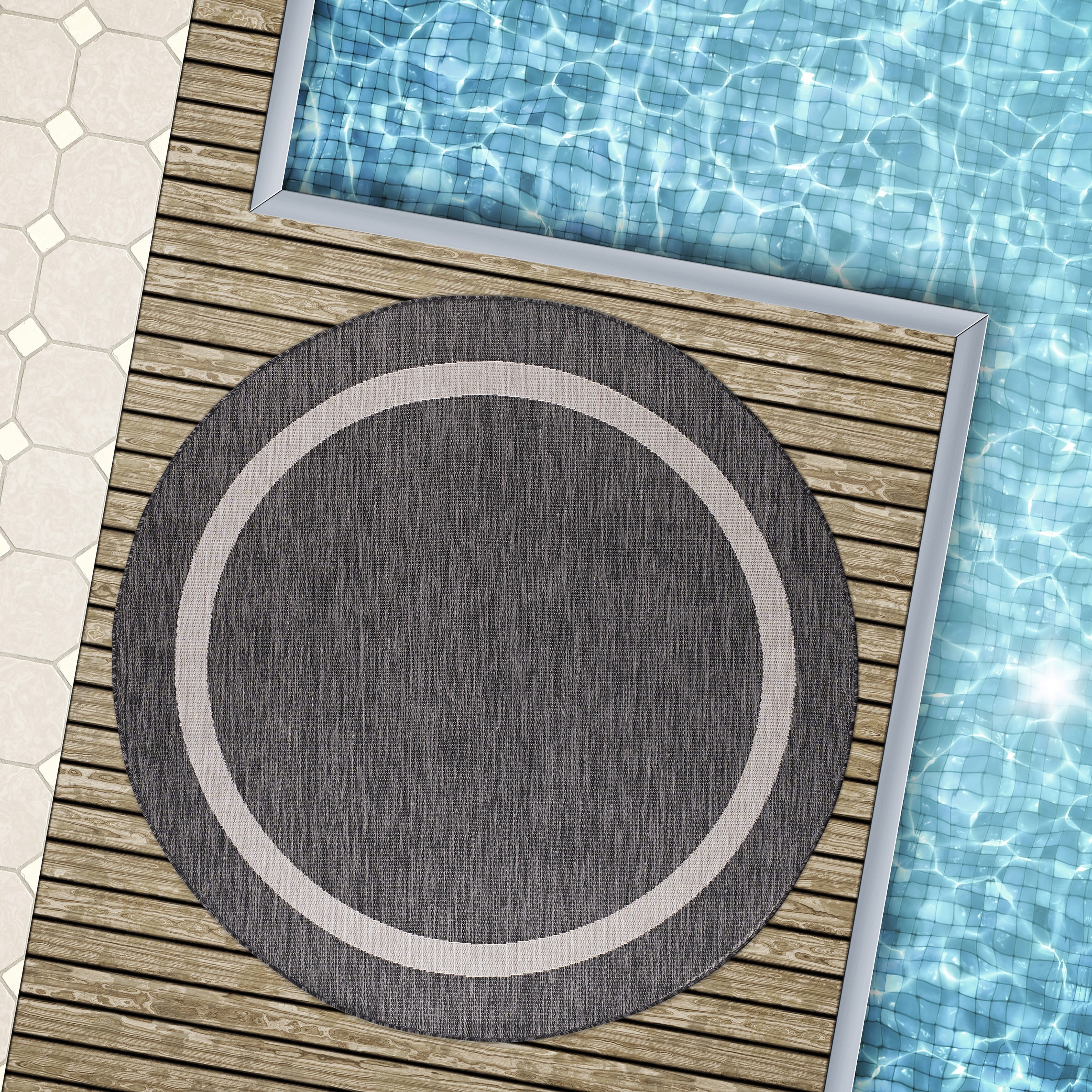 Tapis Beverly Rug moderne à bordures pour intérieur et extérieur, tapis d'extérieur pour patio, terrasse, porche