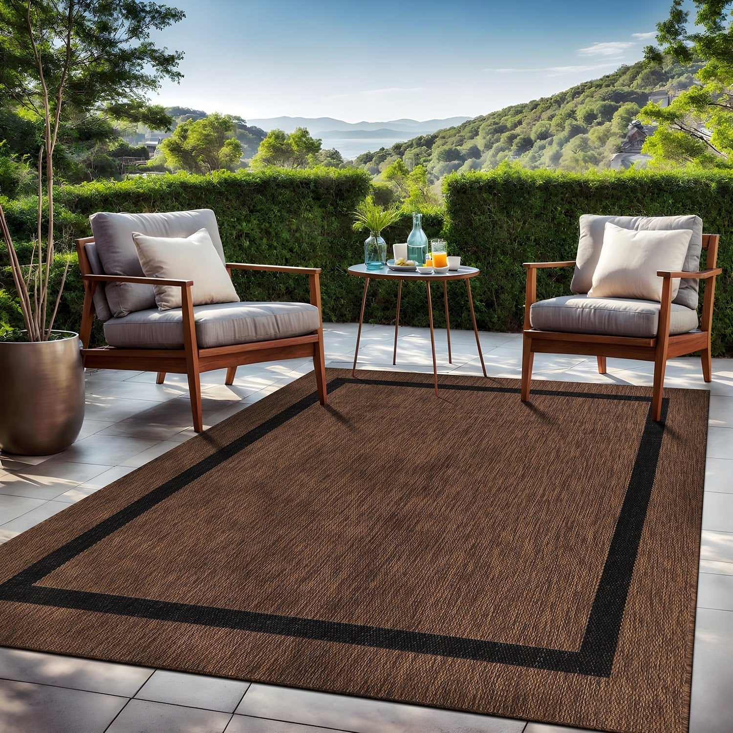 Tapis Beverly Rug moderne à bordures pour intérieur et extérieur, tapis d'extérieur pour patio, terrasse, porche