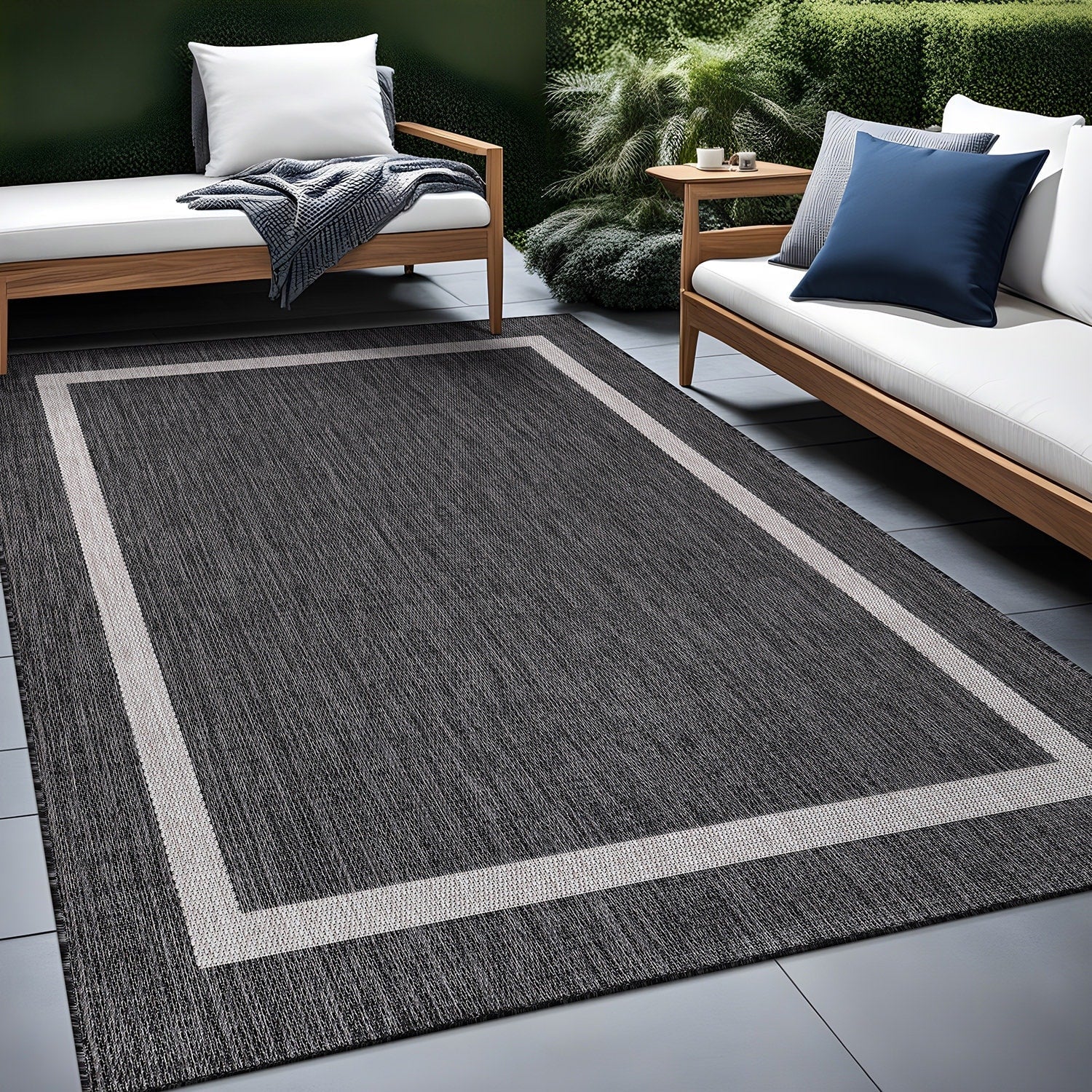 Tapis Beverly Rug moderne à bordures pour intérieur et extérieur, tapis d'extérieur pour patio, terrasse, porche