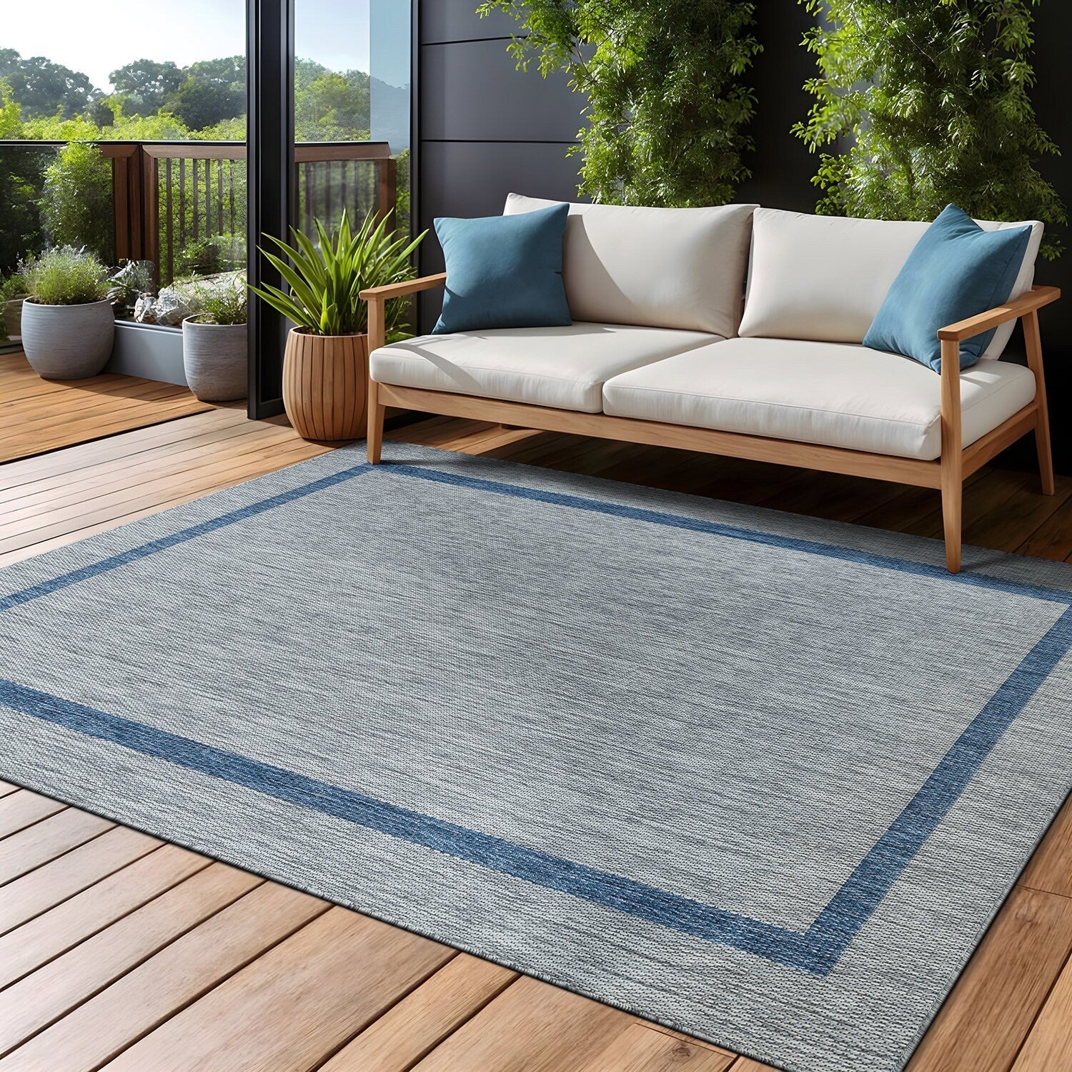 Tapis Beverly Rug moderne à bordures pour intérieur et extérieur, tapis d'extérieur pour patio, terrasse, porche