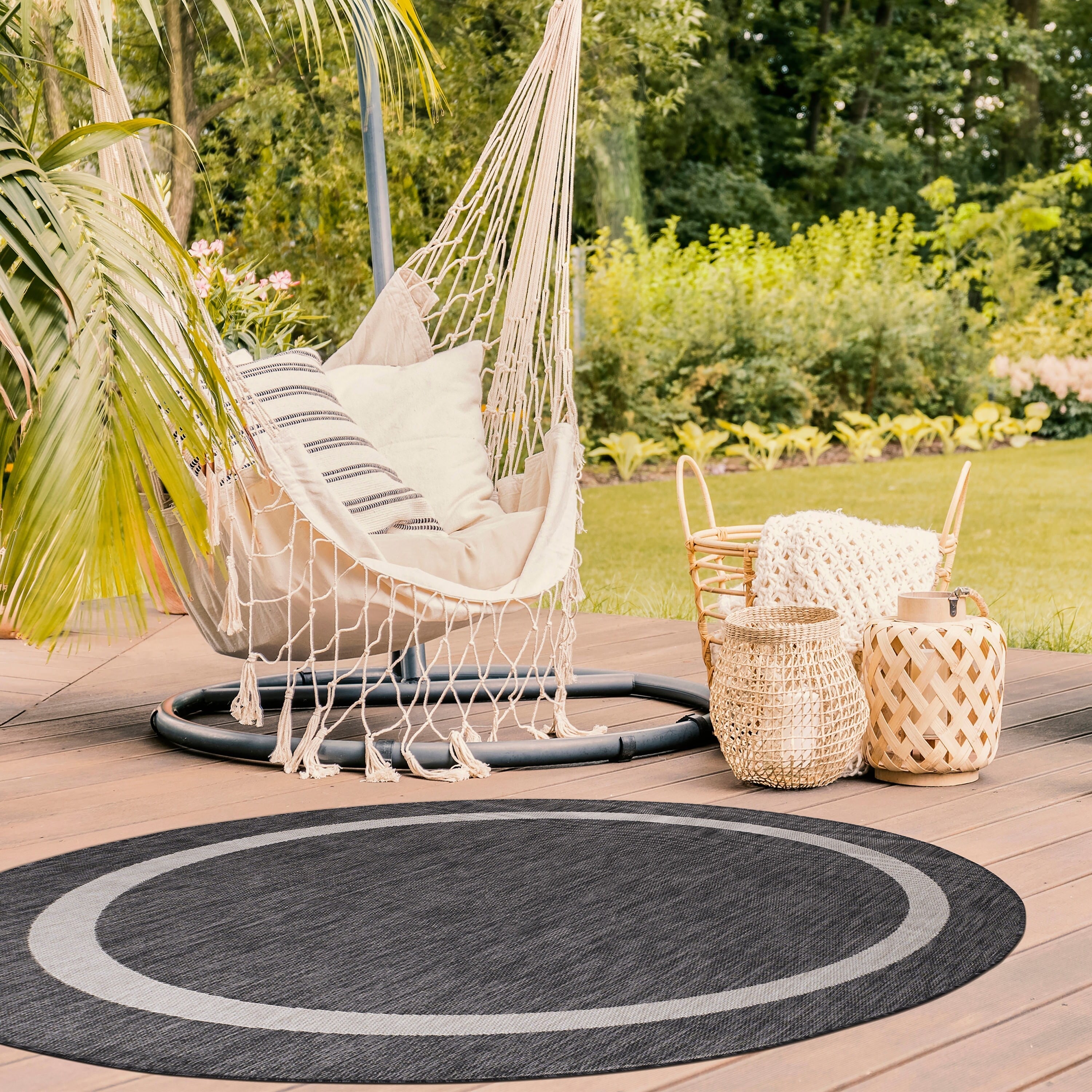 Tapis Beverly Rug moderne à bordures pour intérieur et extérieur, tapis d'extérieur pour patio, terrasse, porche