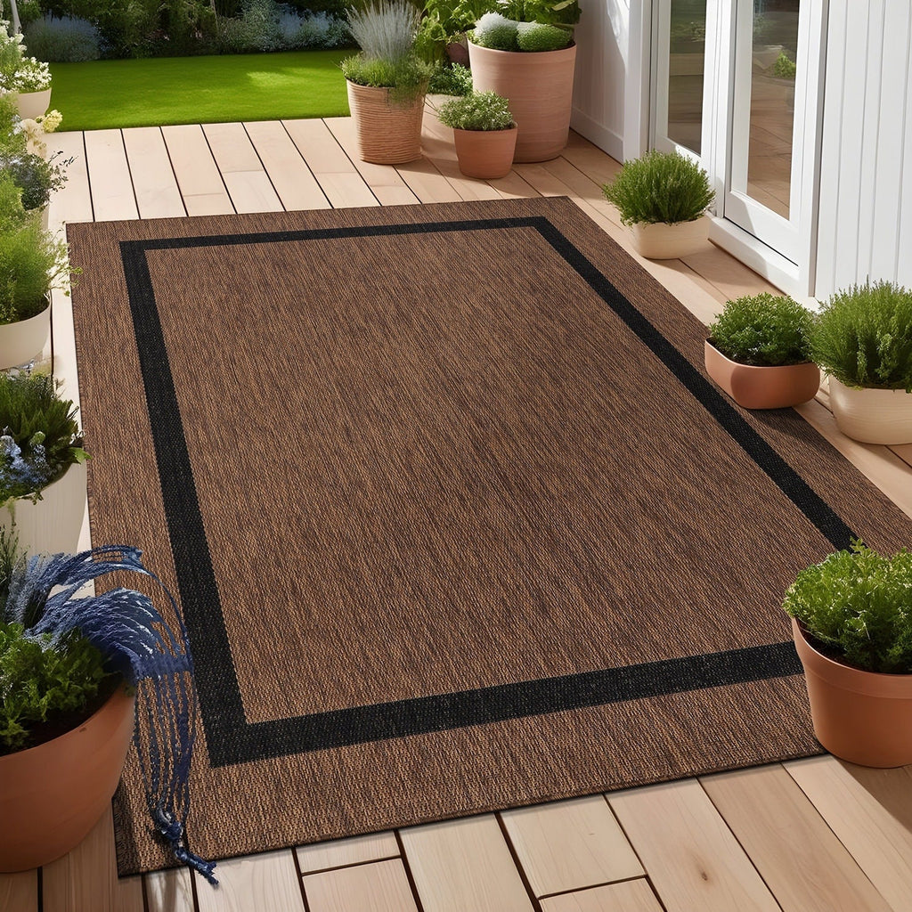 Tapis Beverly Rug moderne à bordures pour intérieur et extérieur, tapis d'extérieur pour patio, terrasse, porche