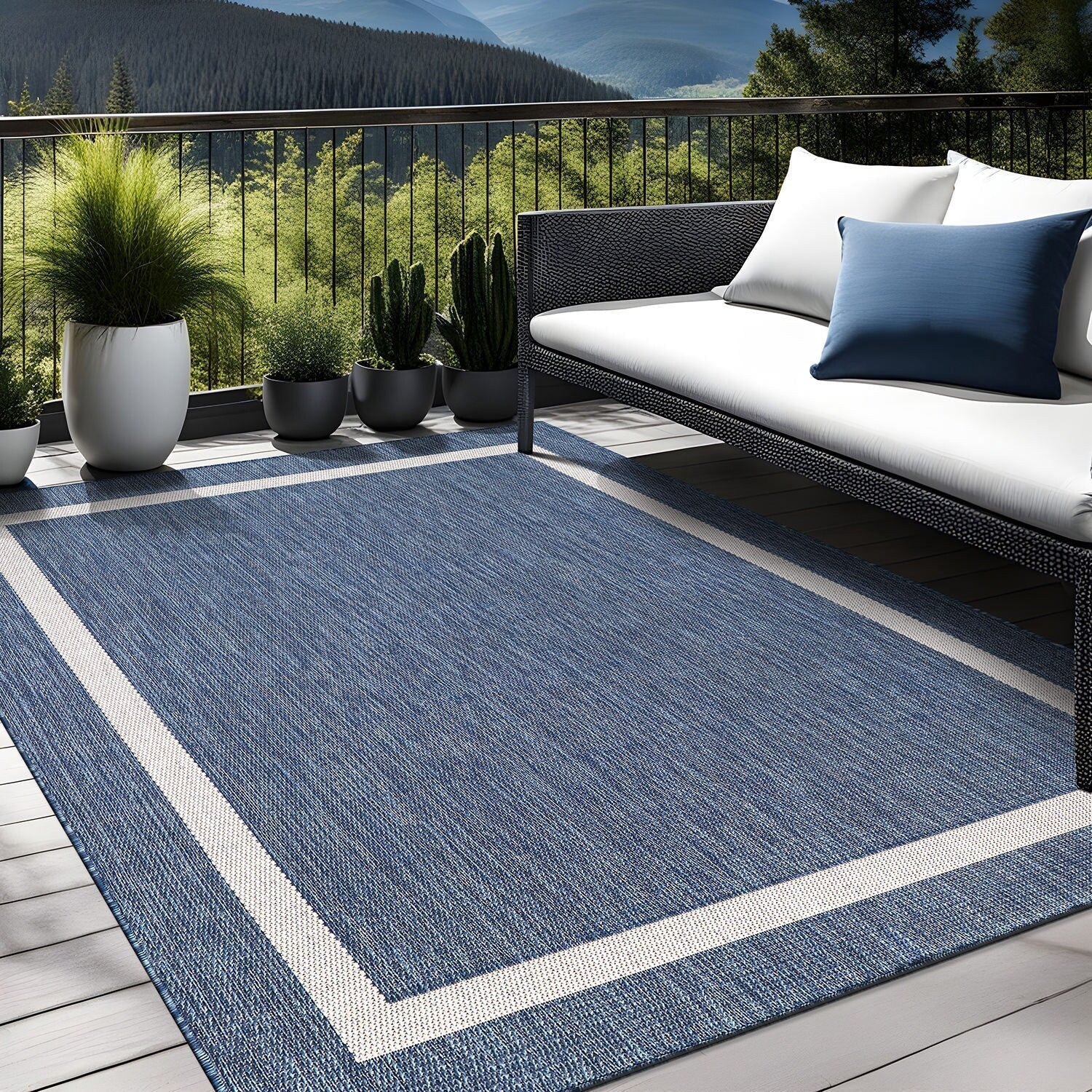 Tapis Beverly Rug moderne à bordures pour intérieur et extérieur, tapis d'extérieur pour patio, terrasse, porche