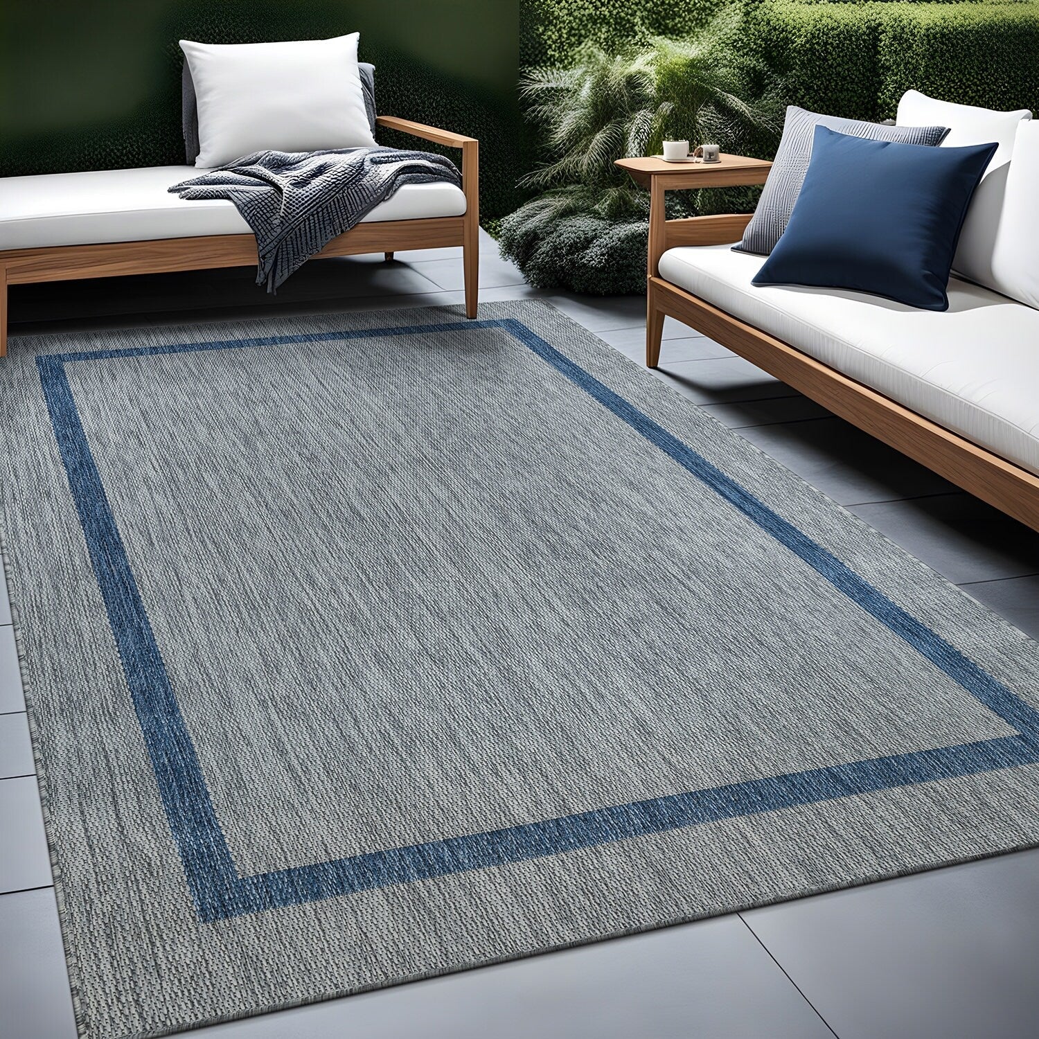 Tapis Beverly Rug moderne à bordures pour intérieur et extérieur, tapis d'extérieur pour patio, terrasse, porche