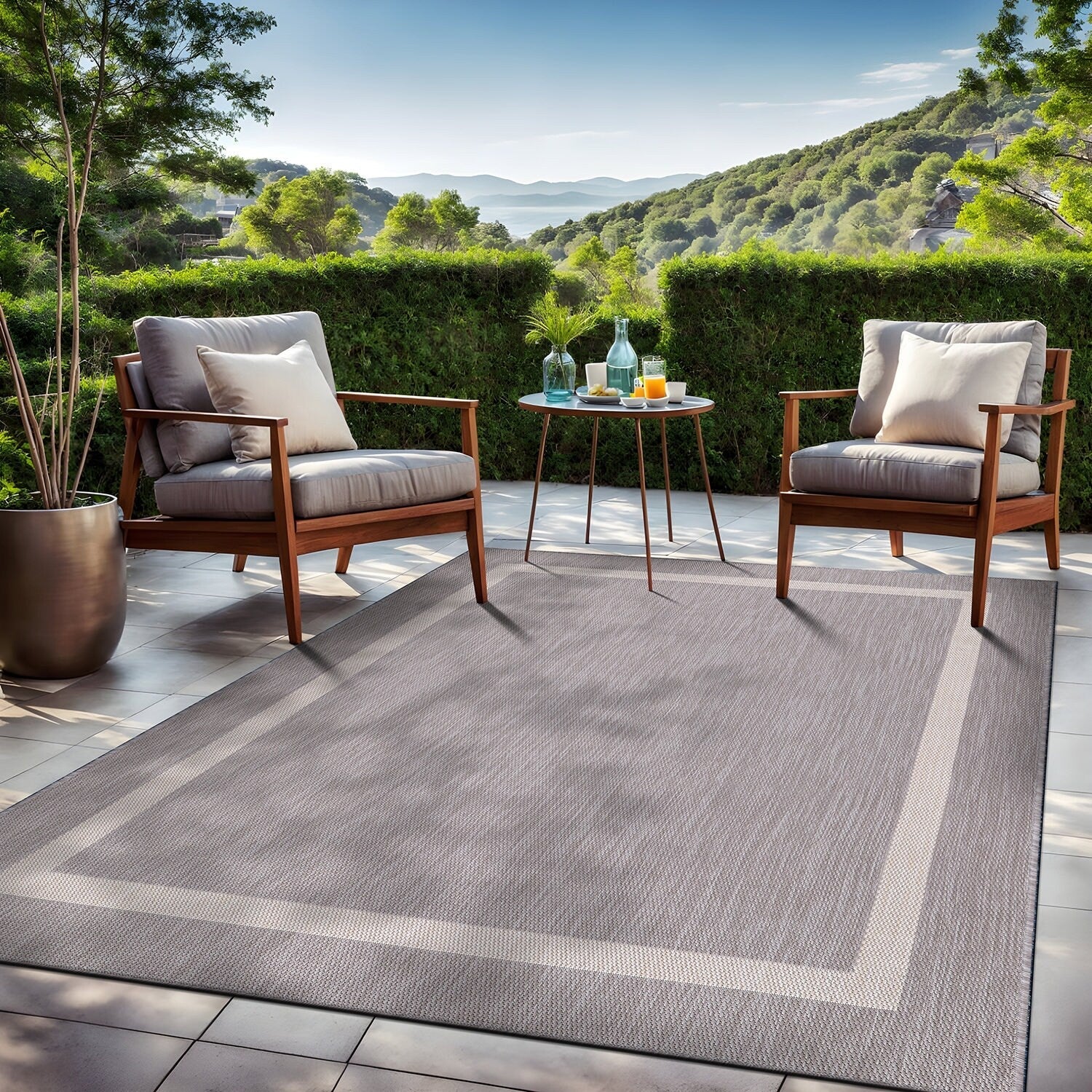 Tapis Beverly Rug moderne à bordures pour intérieur et extérieur, tapis d'extérieur pour patio, terrasse, porche