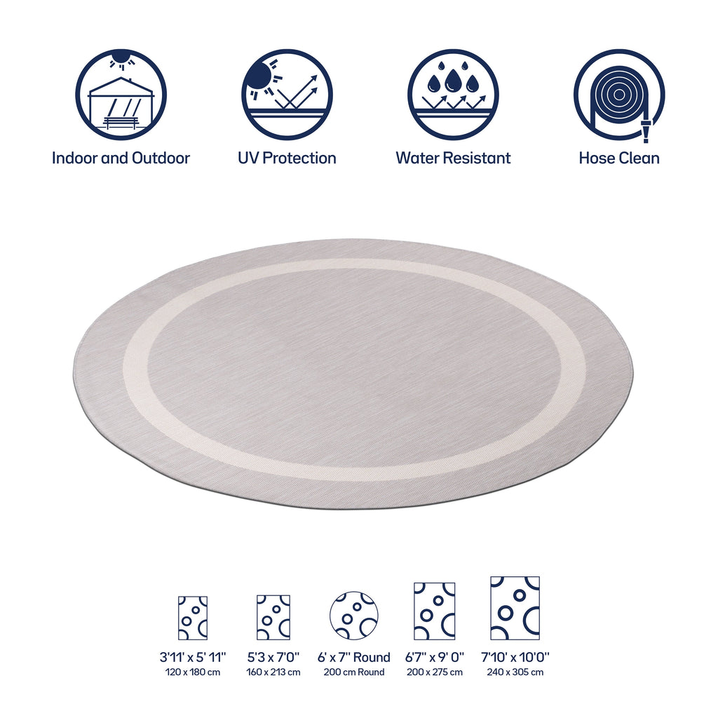 Tapis Beverly Rug moderne à bordures pour intérieur et extérieur, tapis d'extérieur pour patio, terrasse, porche