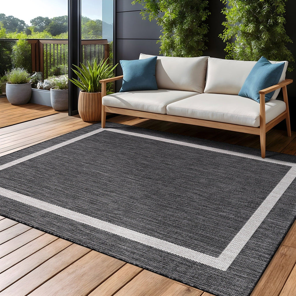 Tapis Beverly Rug moderne à bordures pour intérieur et extérieur, tapis d'extérieur pour patio, terrasse, porche