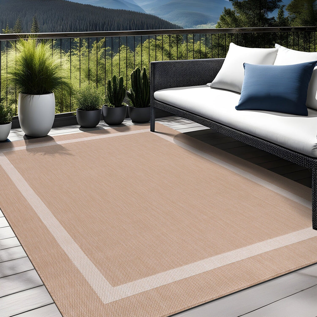 Tapis Beverly Rug moderne à bordures pour intérieur et extérieur, tapis d'extérieur pour patio, terrasse, porche