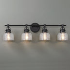 Applique murale noire pour salle de bain avec abat-jour en verre prismatique transparent