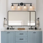 Applique murale noire pour salle de bain avec abat-jour en verre prismatique transparent