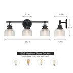 Applique murale noire pour salle de bain avec abat-jour en verre prismatique transparent