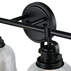 Applique murale noire pour salle de bain avec abat-jour en verre prismatique transparent