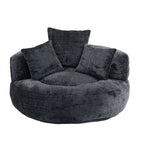 Pouf simple surdimensionné en chenille noir de 42,52 pouces avec trois oreillers pour chambre à coucher