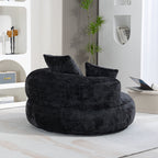 Pouf simple surdimensionné en chenille noir de 42,52 pouces avec trois oreillers pour chambre à coucher