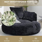 Pouf simple surdimensionné en chenille noir de 42,52 pouces avec trois oreillers pour chambre à coucher