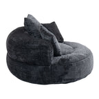 Pouf simple surdimensionné en chenille noir de 42,52 pouces avec trois oreillers pour chambre à coucher