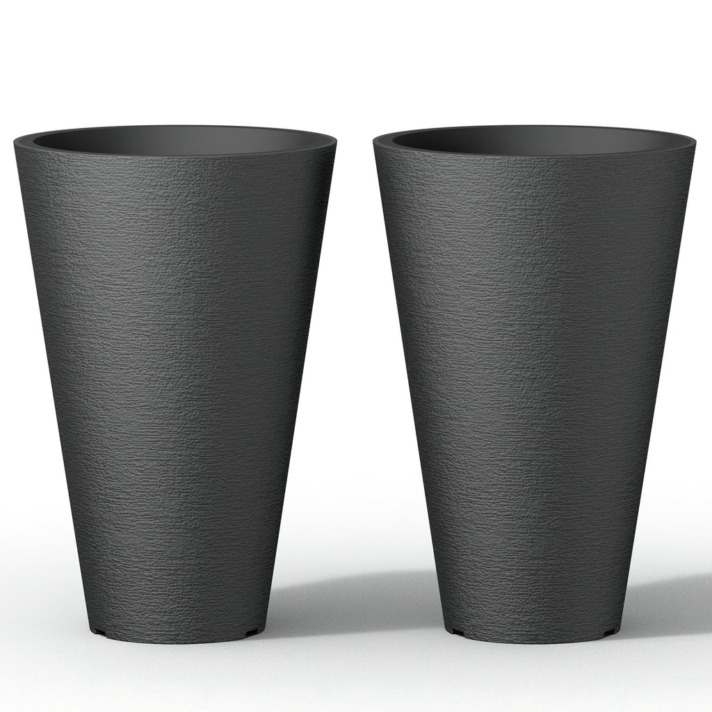 Ensemble de 2 grands pots ronds en plastique noir pour fleurs d'intérieur et d'extérieur