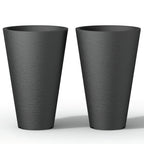 Ensemble de 2 grands pots ronds en plastique noir pour fleurs d'intérieur et d'extérieur