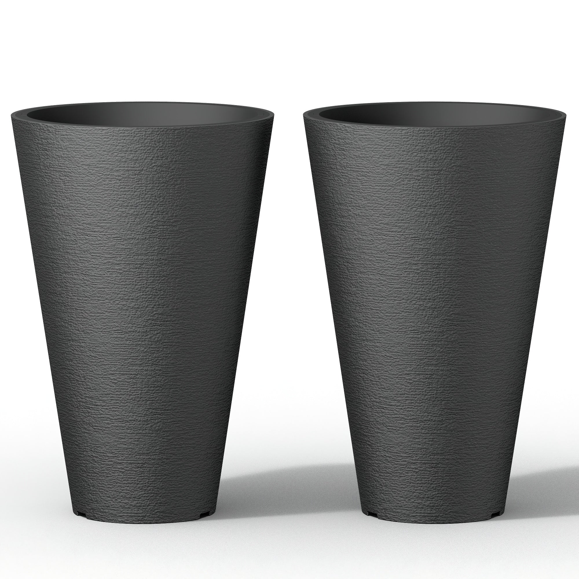 Ensemble de 2 grands pots ronds en plastique noir pour fleurs d'intérieur et d'extérieur