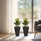Ensemble de 2 grands pots ronds en plastique noir pour fleurs d'intérieur et d'extérieur