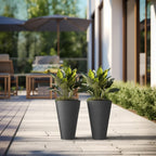 Ensemble de 2 grands pots ronds en plastique noir pour fleurs d'intérieur et d'extérieur