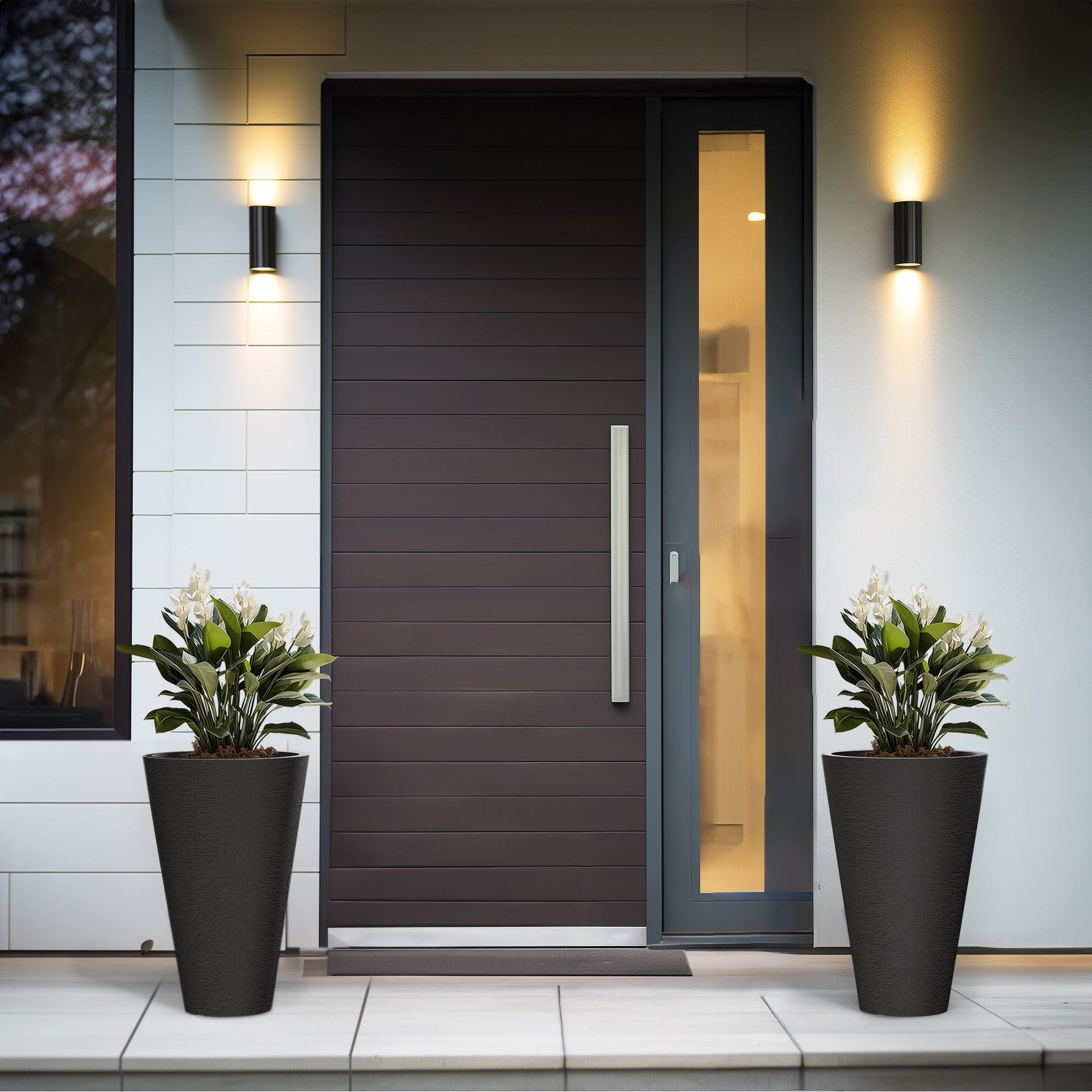 Ensemble de 2 grands pots ronds en plastique noir pour fleurs d'intérieur et d'extérieur