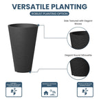 Ensemble de 2 grands pots ronds en plastique noir pour fleurs d'intérieur et d'extérieur
