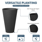 Ensemble de 2 grands pots ronds en plastique noir pour fleurs d'intérieur et d'extérieur