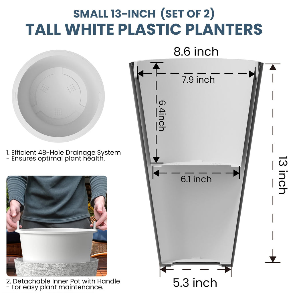 Ensemble de 2 grands pots ronds en plastique noir pour fleurs d'intérieur et d'extérieur