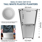 Ensemble de 2 grands pots ronds en plastique noir pour fleurs d'intérieur et d'extérieur