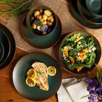 Bloomhouse Palermo Sun Service de table 16 pièces en grès émaillé réactif avec assiettes et bols à double bol