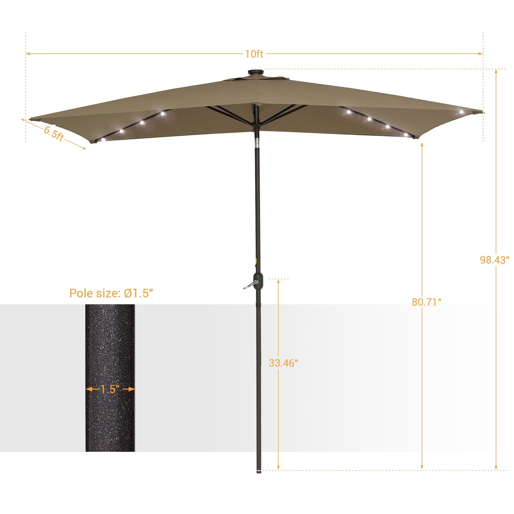 Bonosuki Parasol rectangulaire de terrasse avec éclairage LED, 3 x 2 m, en aluminium/acier, inclinable et à manivelle
