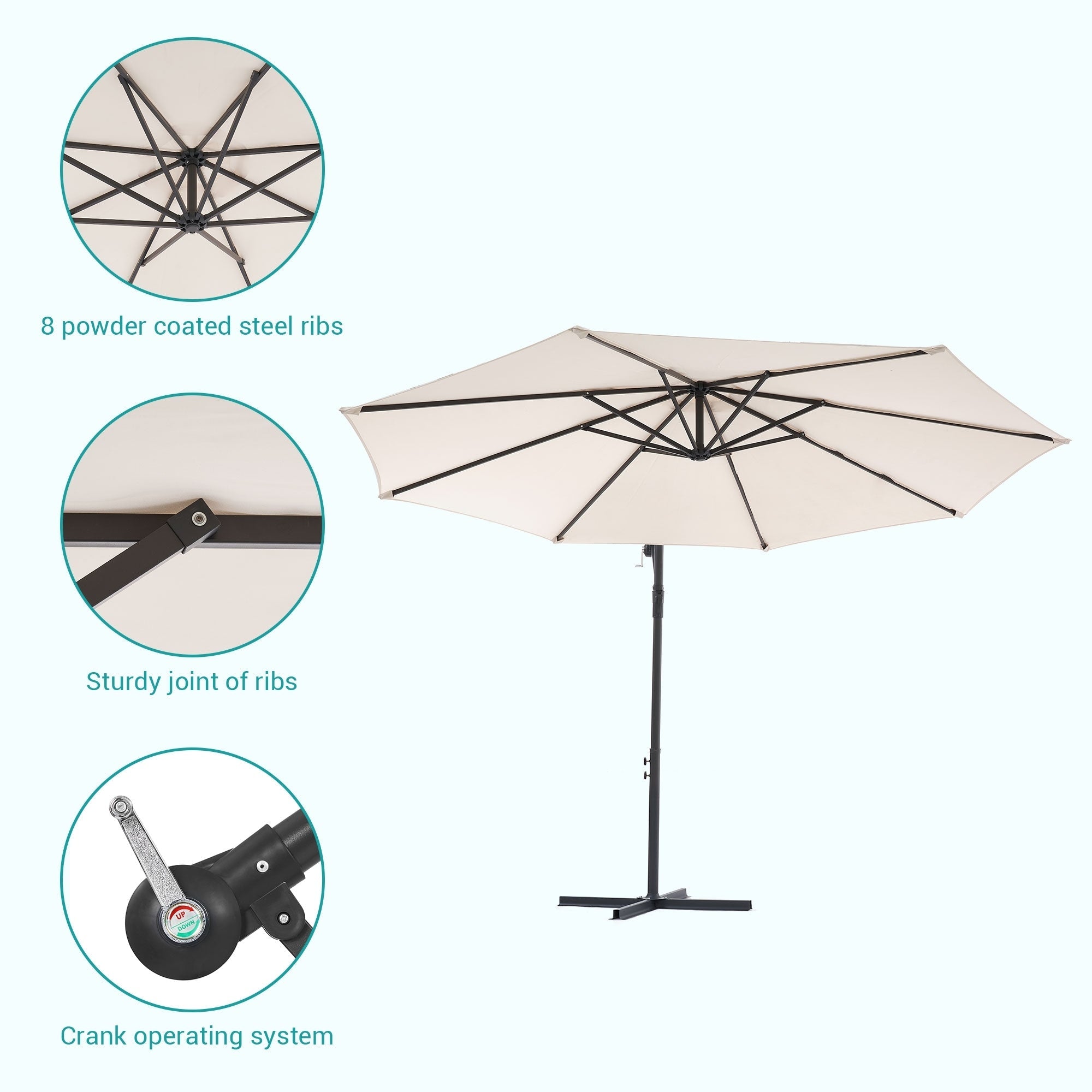 Parasol de patio décalé BONOSUKI de 10 pieds, parasol suspendu d'extérieur