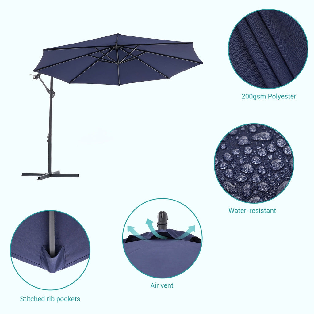Parasol de patio décalé BONOSUKI de 10 pieds, parasol suspendu d'extérieur