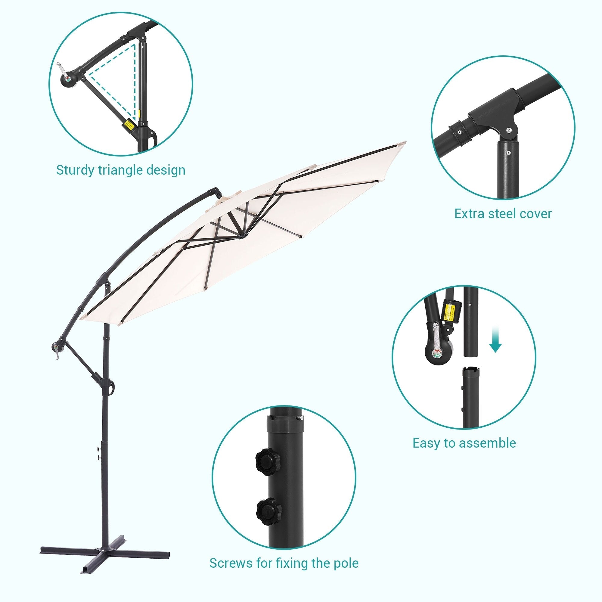 Parasol de patio décalé BONOSUKI de 10 pieds, parasol suspendu d'extérieur