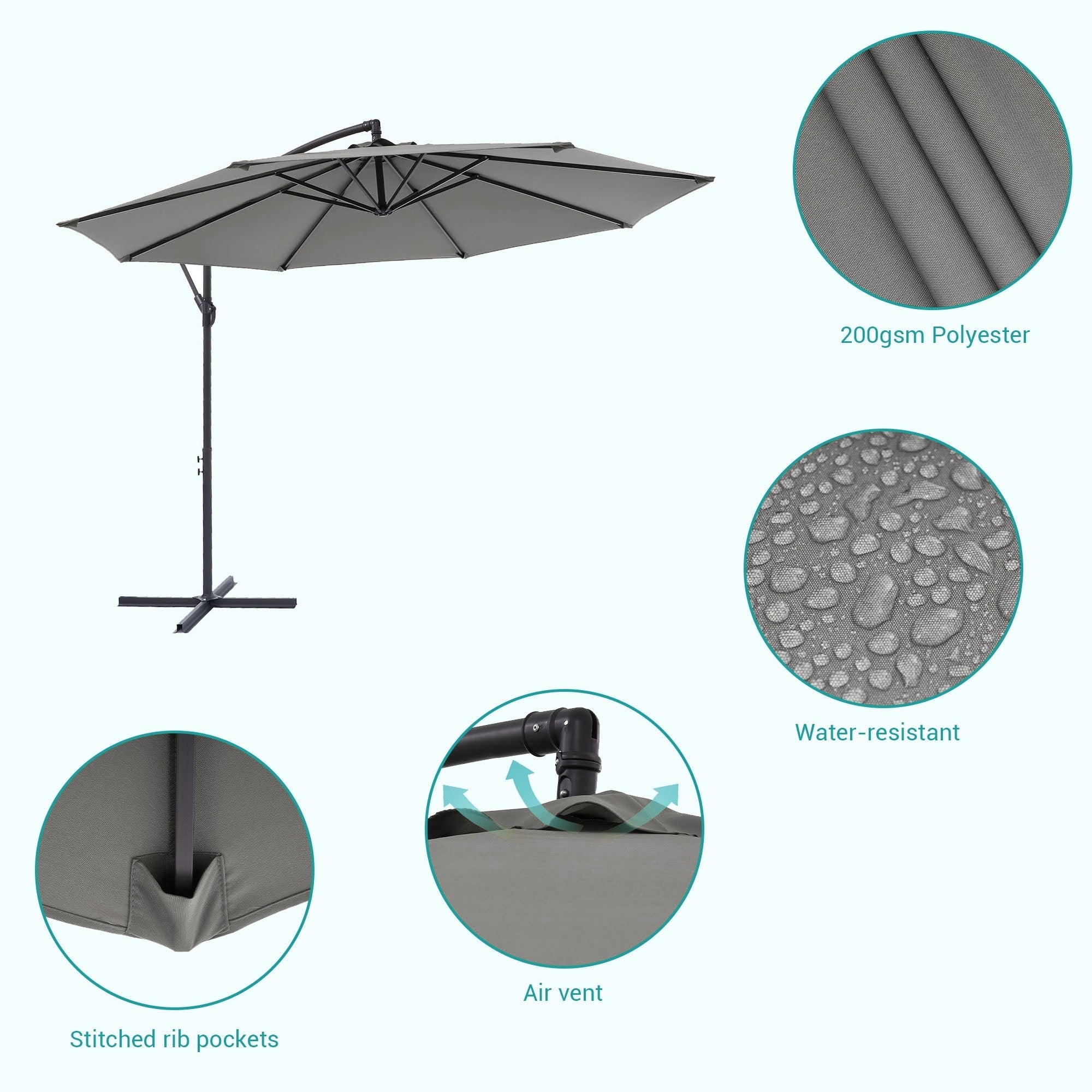 Parasol de patio décalé BONOSUKI de 10 pieds, parasol suspendu d'extérieur