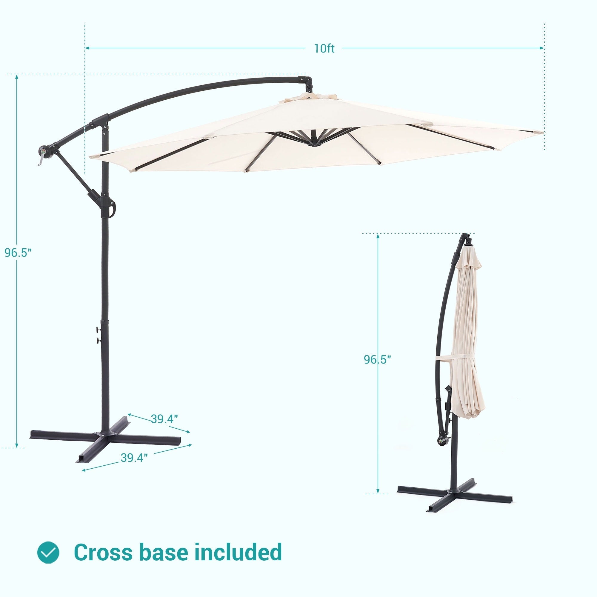 Parasol de patio décalé BONOSUKI de 10 pieds, parasol suspendu d'extérieur